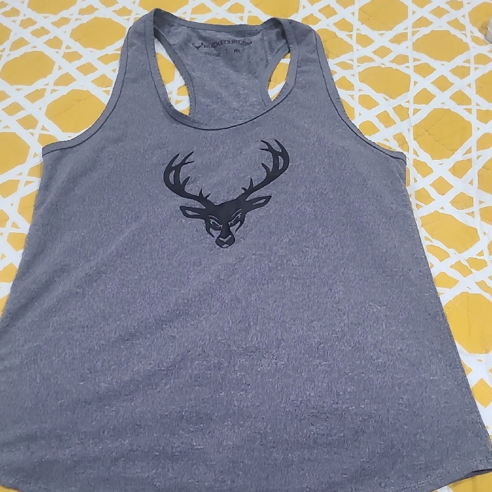 Gray Sleeveless Tank Top with Minimalist Deer Design